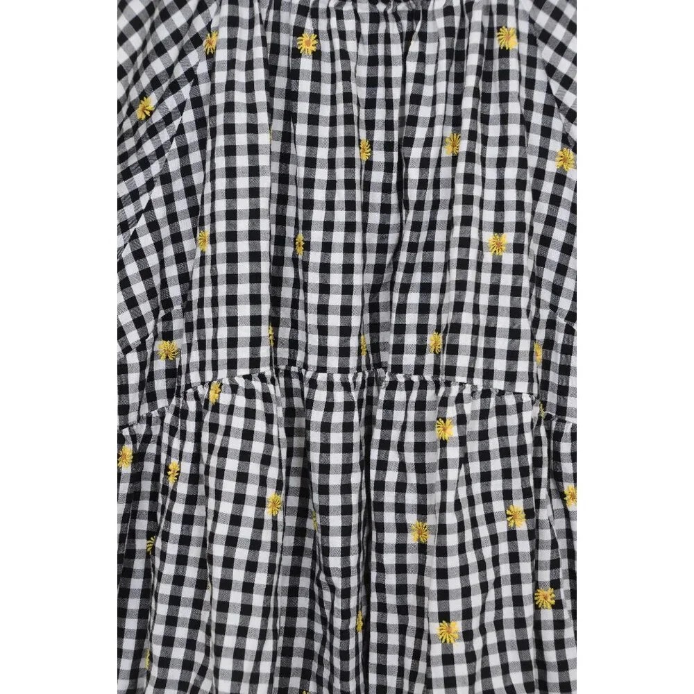 Old Navy PLUS XXL Gingham Floral Daisy Embroidered Puff Sleeve Babydoll Top